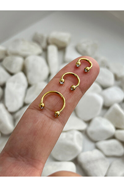 Karınca Piercing Halka Taşlı Gold Piercing Altın Rengi Piercing Cerrahi Çelik Pırlanta Küpe