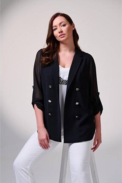 DE WHITES Plus Size Sleeve Chiffon Double Breasted Shirt