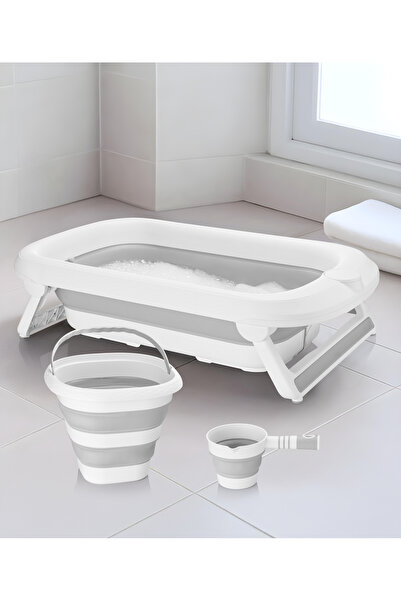 Zuu Baby Aqua Nest Bebek Küveti Lüks 3 Lü Set Katlanır 45 Litre Gri