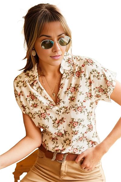 Cassime Cămașă cu mânecă scurtă de vară cu imprimeu floral mini pentru femei