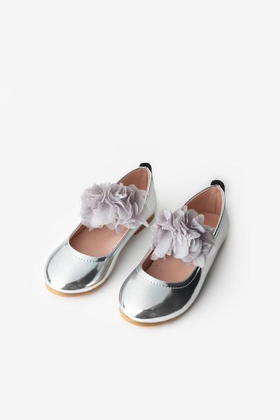 Le Mabelle Silver Tulle Flower Girls' Shoes