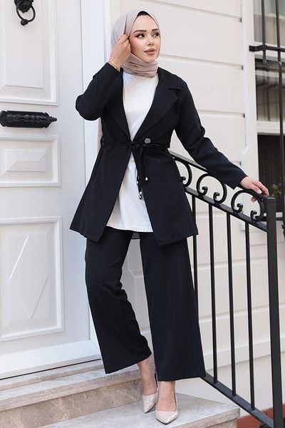 N.S NEVA STYLE Black Hijab Double Suit with Jacket 62221S