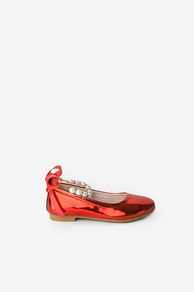 Le Mabelle Red Pearl and Bow Heel Girl's Shoes