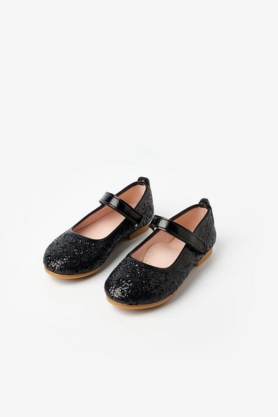 Le Mabelle Black Glittery Velcro Girls Shoes