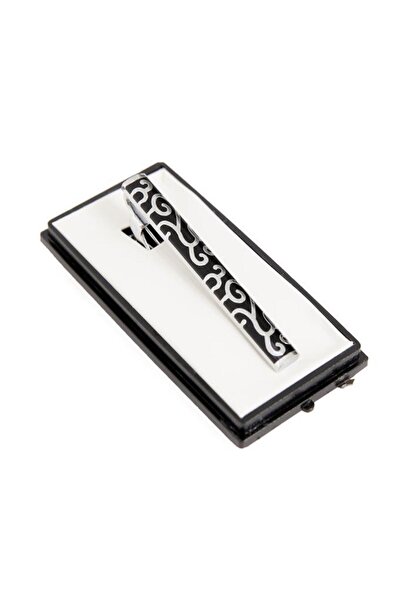 Brianze Siyah Gümüş Detaylı Tasarım Kravat İğnesi