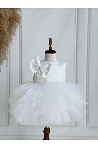 Hobidik Baby Φόρεμα με έναν ώμο με φιόγκο λευκό Tutu
