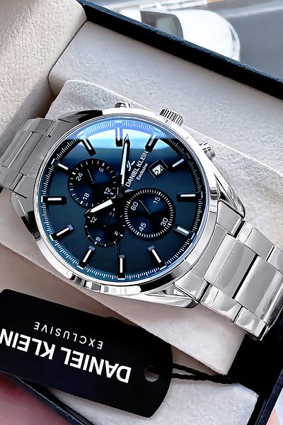 Daniel Klein Exclusive Groom's Men's Watch Waterproof Silver Oil - Steel Cord Gift Bracelet Dke2135C3