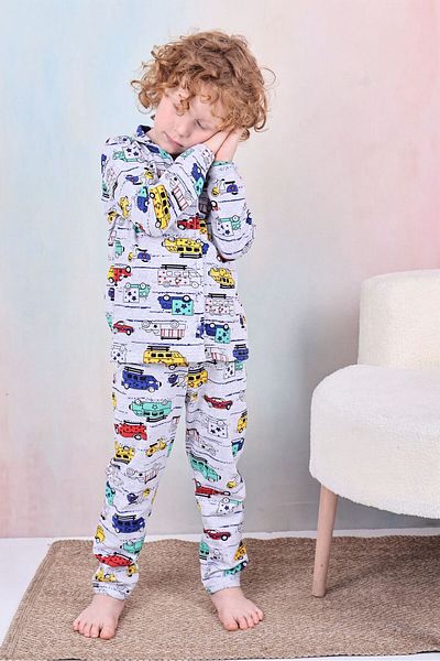 Free Beka Boy's Front Button Print Pajamas Set 100% Cotton Sleepwear Set