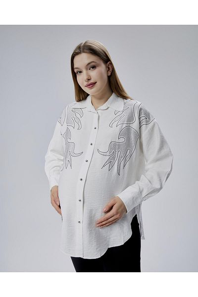 Işşıl IŞŞIL 2471-Bluză-cămaşă de maternitate din in piatră