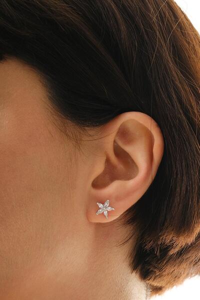 Sümer Telkari Taşlı Yasemin Çiçeği Rodyumlu Mini Gümüş Küpe 7352