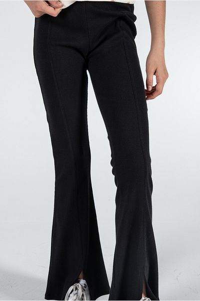 Kyron Girl S Black Flared Pants with Split Detail - Comfortable and Modern Fit