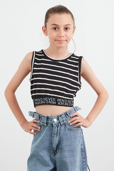 Fulla Moda Body crop pentru fete cu nervuri în dungi și talie elastică