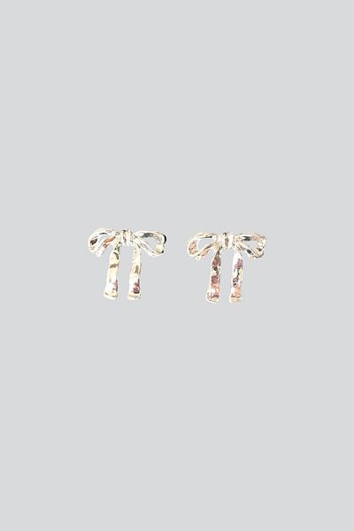 stravis Silver Color Textured Bow Earrings