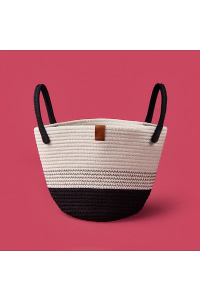 Simple Living Elegant Curves Decorative Basket - White / Black - 15X20X20 cm