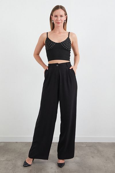 Fulla Moda High Waist Palazzo Fabric Trousers