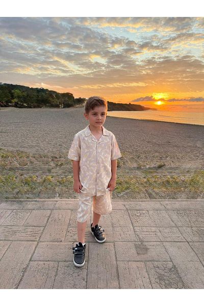 Pollito Boy's Leaf Patterned Shirt Shorts Set of 2