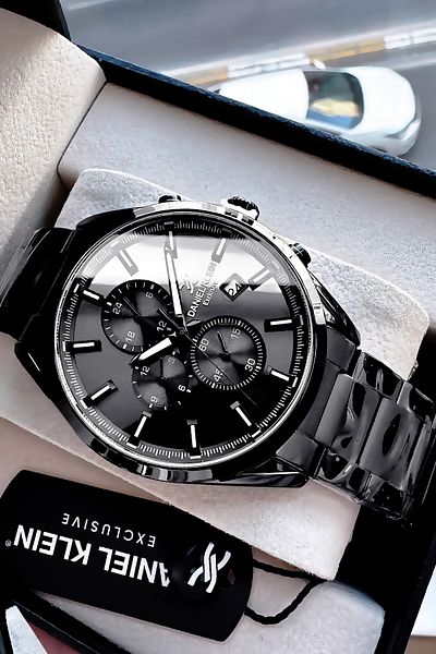 Daniel Klein Exclusive Groom's Men's Wristwatch Waterproof Black Color Steel Cord Gift Bracelet Dke2135C5