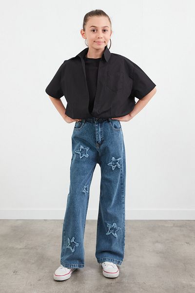 Fulla Moda Pantaloni Palazzo pentru fete cu broderie stea