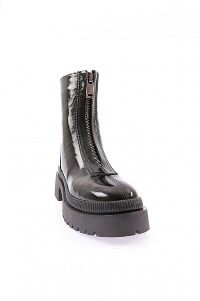 DGN 21542-22K Women's Thick Sole Zippered Boots Black Patent Leather Genuine Leather