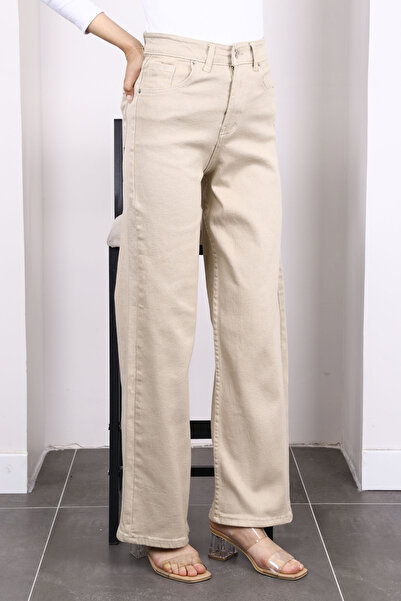 İmajButik Μπεζ ψηλόμεσο τζιν Palazzo