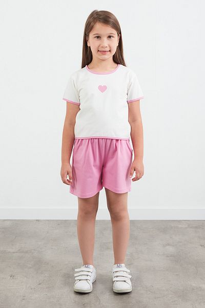 Fulla Moda Heart Printed Ribbed Girl's Shorts Set