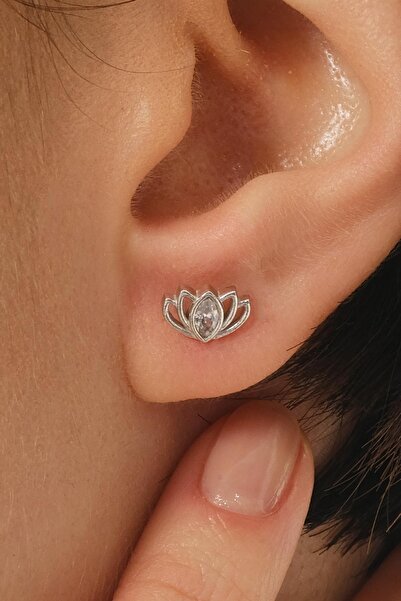 Sümer Telkari Lotus Çiçeği Rodyumlu Mini Gümüş Küpe 7347