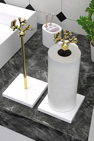 EOCRAFT Composite Granite, Marble Paper Towel Holder and Napkin Holder Gold Metal Handle