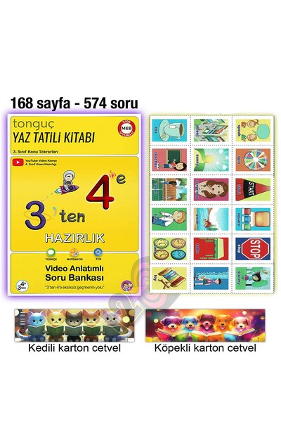 Tonguç Yayınları 3'ten 4'e Hazırlık Yaz Tatili Kitabı Ingilizce Kelime Kartları