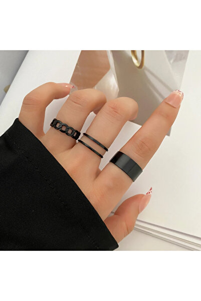 Girift Vintage Set of 3 Adjustable Black Gothic Rings