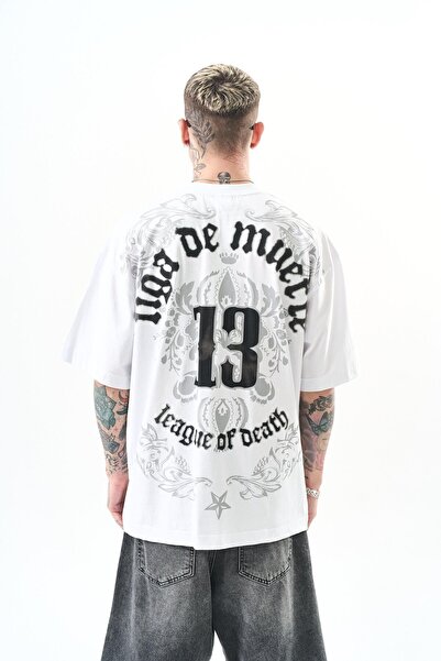 Respire Ανδρικό μπλουζάκι 13 εμπριμέ Oversize Λευκό