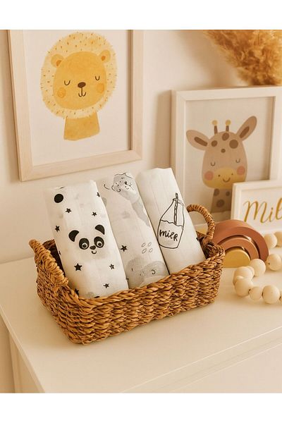 JUNİPERUS 3 Pieces Multi-Purpose Muslin Cloth Cover Blanket 100% Cotton Oeko-Teks Certified 80X80 cm