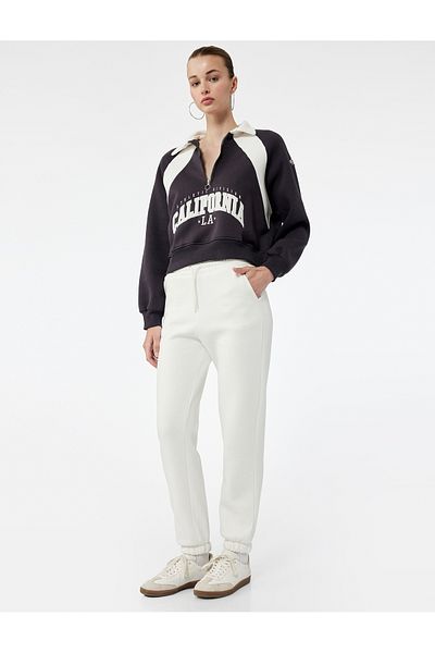 Koton Comfortable Fit Jogger Sweatpants with Raised Pockets and Lace-Up Waist