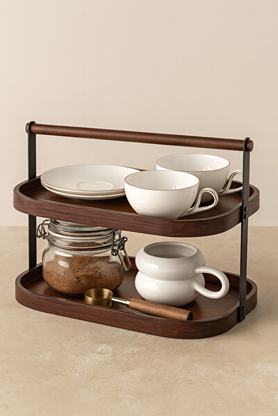 Mirilliahome رف منظم خشبي ذو طابقين من خشب السنط |   حامل مطبخ من طابقين