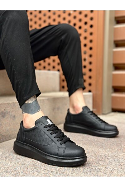 pabucmarketi Lace-Up High Sole Men's Sports Shoes Black (Black Sole)