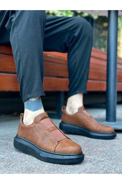 pabucmarketi Laceless Double Tape Men's Shoes Tan (Black Sole)