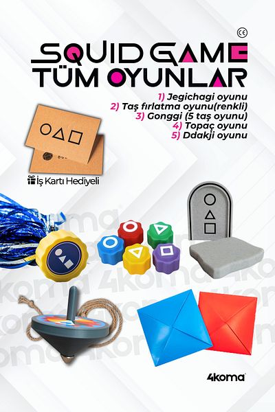 4koma Squid Game 2 Game Set All Games 5 Pcs Game Metal Tip Spinning Top/Gonggi/Ddakji/Jegichagi/Stone Throwing
