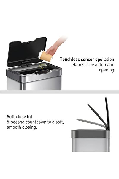 EKO Mirage 80l Motion Sensor Trash Bin – Metallic Grey | Soft-close, Stainless Steel, No-touch Lid