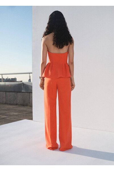 MANGO Woman Orta bel düz kesim kumaş pantolon