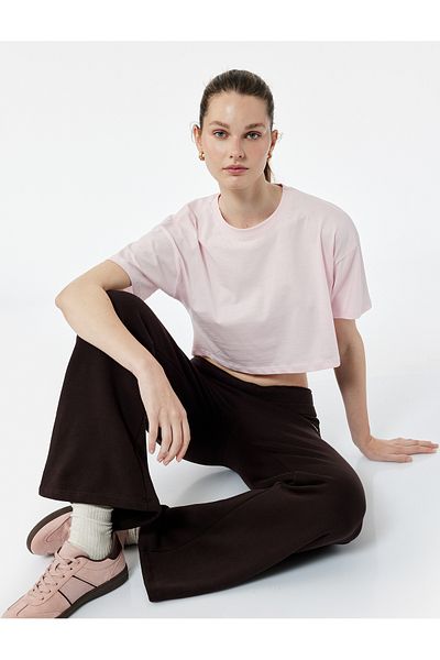 Koton Cotton Relaxed Cut Crew Neck Crop Sports T-Shirt
