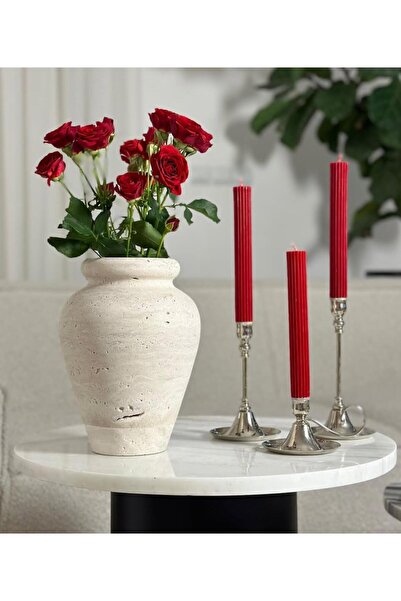 SCA CANDLE Dekoratif Mum Şamdanlık MuM Çizgili şamdan Mum kırmızı renk 2 Kili