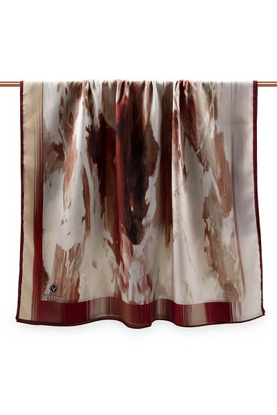 Vissona Πολυτελής Medina Silk Batik με μοτίβο μπορντό χρώματος 75x195 Ανθεκτικό σάλι Moss Crepe Τύπος ραφής Ιταλική ραφή
