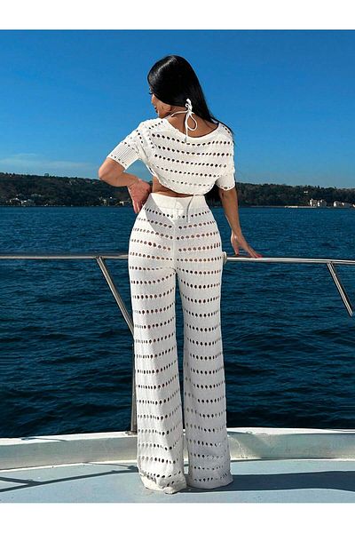 tofan Knitwear Beach Crop Pants Suit