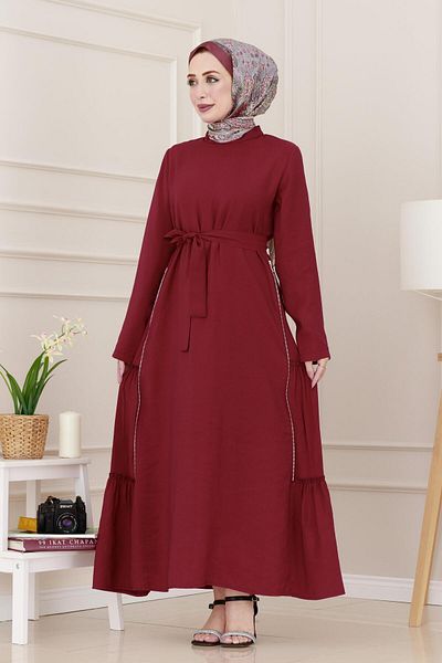 Sevitli Rochie Hijab Roșu Claret - Detaliu Fermoar Lateral