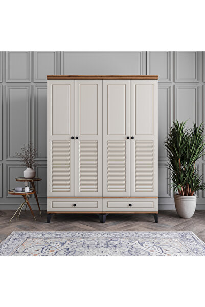 MONZIO Panjur 4 Kapaklı Çekmeceli Gardırop %100 MDF