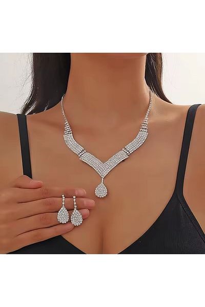 Mihra Aksesuar Choker Necklace Earrings Set