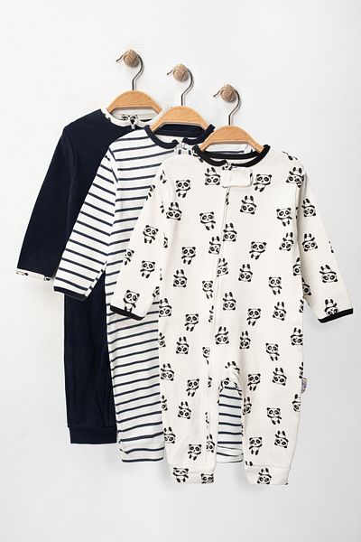 mybabydukkan Baby Girl and Boy Panda Printed Footless Cotton 3-Piece Jumpsuit Set