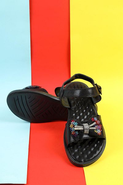 Moda Lime Sandale pentru fete Papuci cu talpă flexibilă cu velcro cu detaliu de fundă de piatră