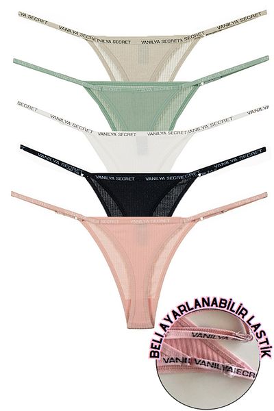 Vanilya Secret Cotton Adjustable Waist Women's Thong 5 Pack
