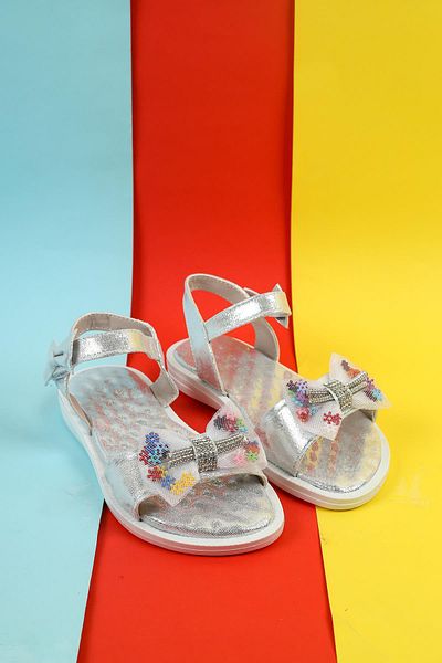 Moda Lime Sandale pentru fete Papuci cu talpă flexibilă cu velcro cu detaliu de fundă de piatră