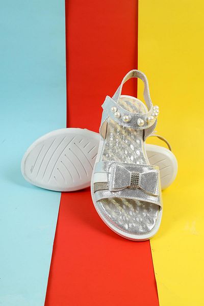 Moda Lime Girls' Sandals Flexible Comfortable Slippers with Stone Bow and Bead Detail
